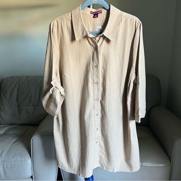 NEW Jessica London Linen Blend Tunic Blouse Button Roll-tab 3/4 sleeves Sz 18 - Picture 2 of 12